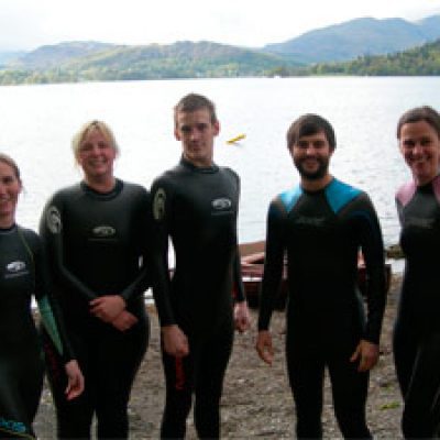 Staff and volunteers ready to swim