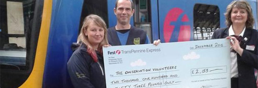 TCV receiving a cheque from First TransPennine Express