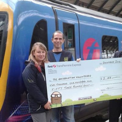 TCV receiving a cheque from First TransPennine Express