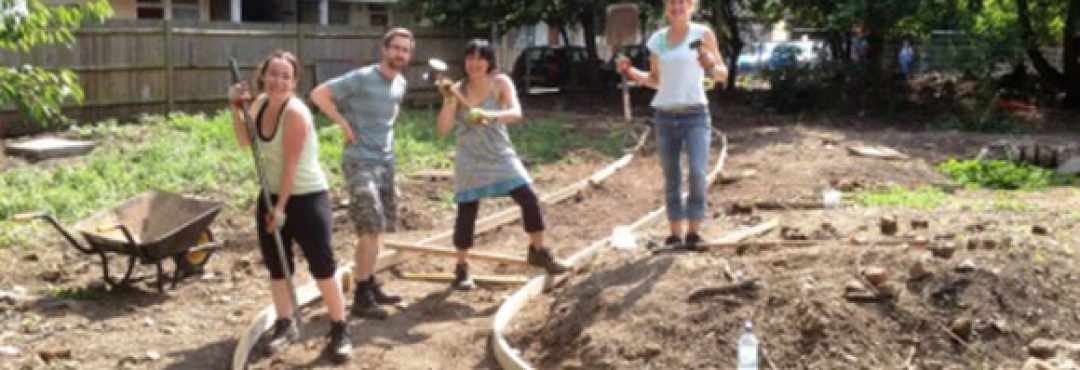 Volunteers building a path