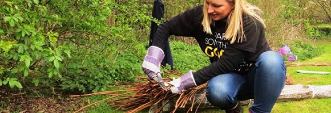 A volunteer with some willow sticks