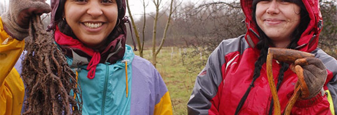 Two people planting trees as part of the I Dig Trees programme