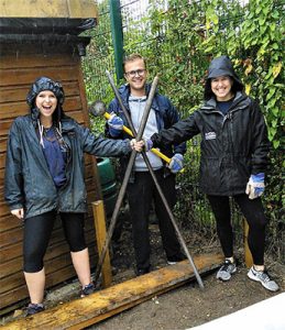 Volunteers in the rain