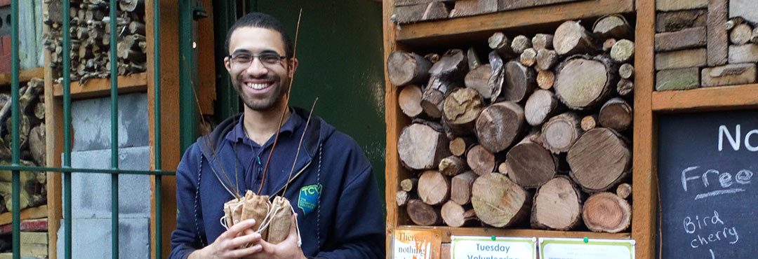 Man holding a young tree sapling