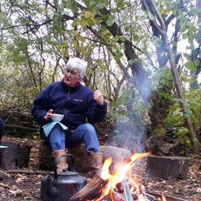 Skelton Grange Green Gym members cooking in the woods