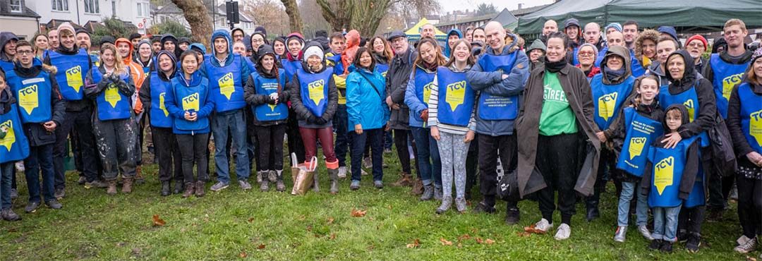 A group of volunteers at TCV's 60th anniversary tree planting event in London