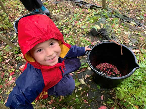 A child collecting tree seeds