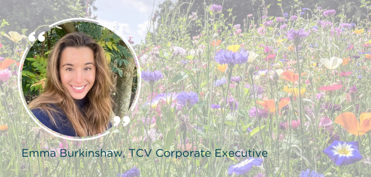 Photo of Female with text that reads 'Emma Burkinshaw, TCV Corporate Executive