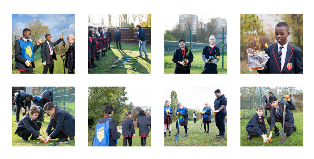 Students and staff planting trees with TCV