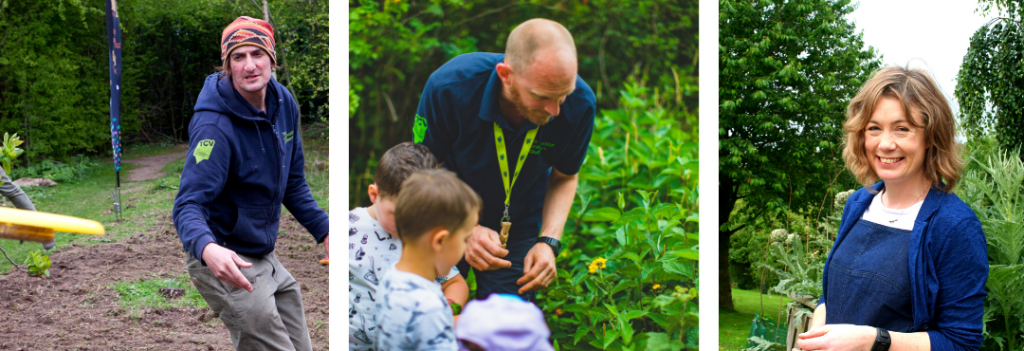 Caroline, Chris and Toby (R-L), staff at TCV Skelton Grange Environment Centre, Leeds - including the use of a seed dispersal frisbee