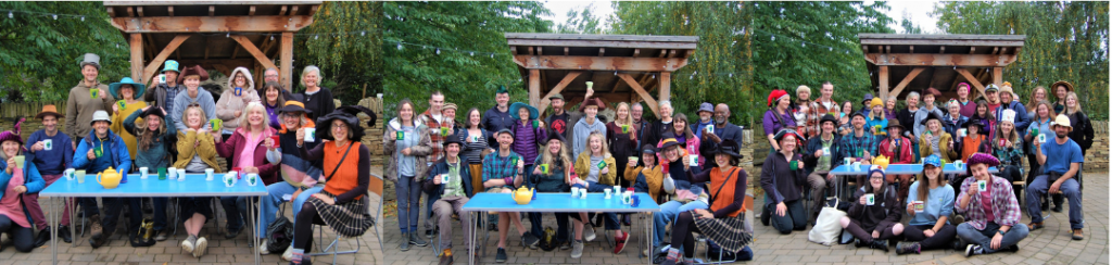 Different generations of volunteers celebrating at TCV Skelton Grange Environment Centre, Leeds