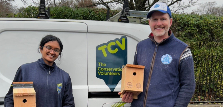 TCV and Green Tweed Eco staff with bird boxes