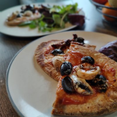 Homemade Pitta Pizzas with salad