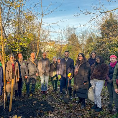TCV x Mayor of London tree planting volunteers at Railway Fields, Haringey