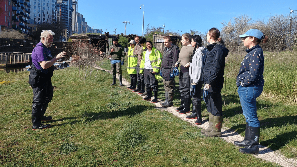 Investec employees at Greenwich Peninsula Ecology Park receiving a TCV induction and safety talk 