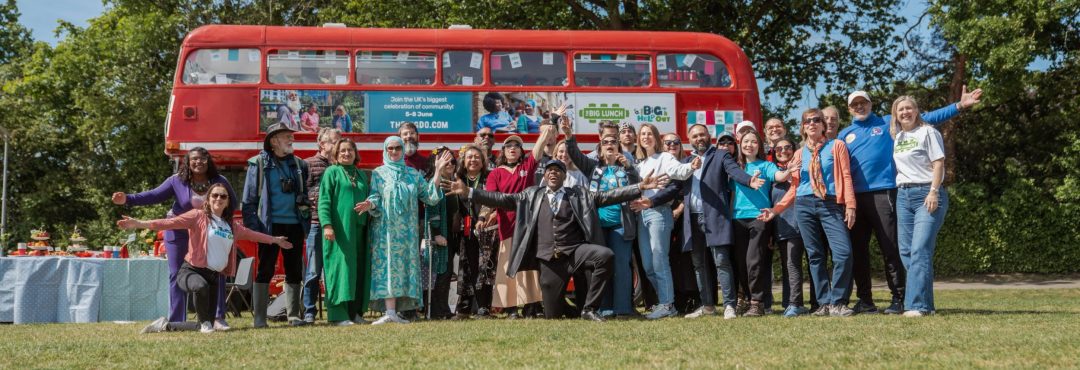 Ainsley Harriot with volunteers on a bus for The Big Help Out