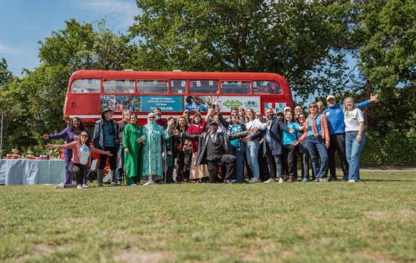 Ainsley Harriot with volunteers on a bus for The Big Help Out