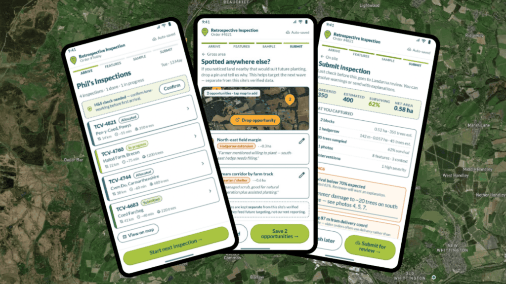 TCV's tree monitoring app mobile screen grabs collage