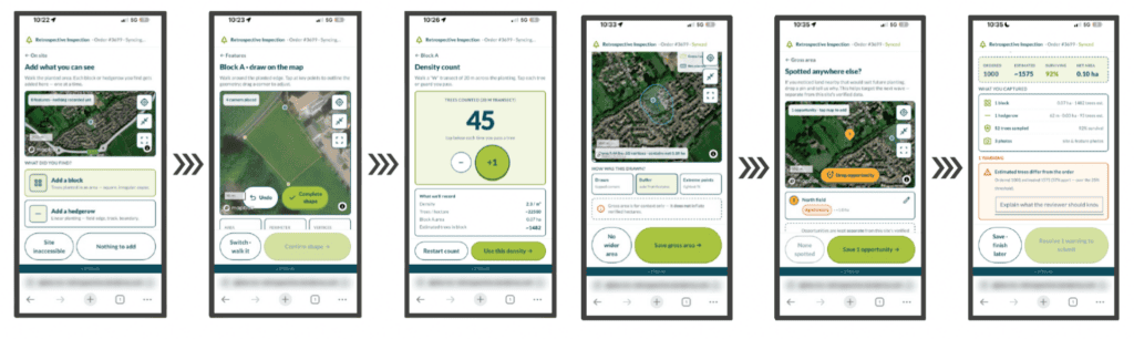 TCV's tree monitoring app mobile screen grabs collage